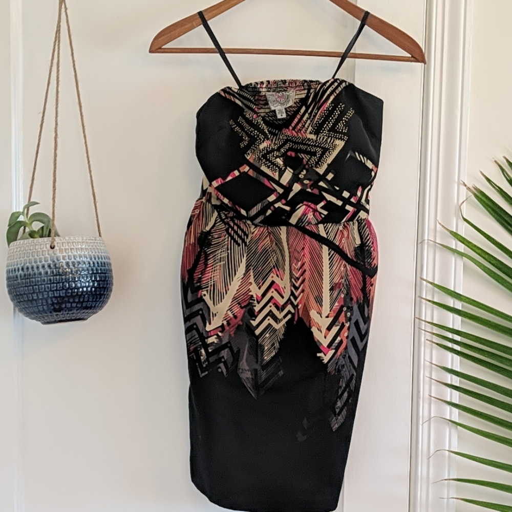 Black abstract printed cocktail dress